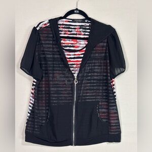 Russell Italy Hooded Rhinestone Zip Top Black Red Stripe